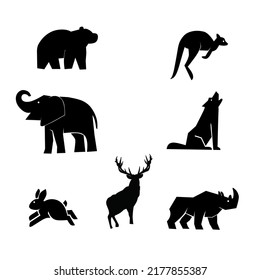 illustration vector graphic of animals,bear, kangaroo, elephant, wolf, rabbit, deer, rhinoceros