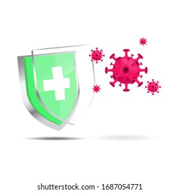 Illustration vector graphic of antibacterial or anti-virus shield. Healthy shield reflect bacteria or virus attack. Shield protection. Healthcare concept.