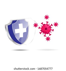 Illustration vector graphic of antibacterial or anti-virus shield. Healthy shield reflect bacteria or virus attack. Shield protection. Healthcare concept.