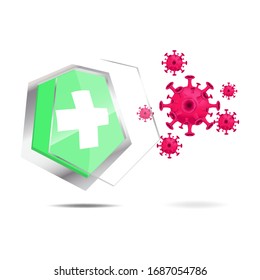 Illustration vector graphic of antibacterial or anti-virus shield. Healthy shield reflect bacteria or virus attack. Shield protection. Healthcare concept.
