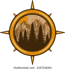 Gráfico vectorial de ilustración de "Mountain Compass" para artículos de diseño de prendas de vestir, como logotipos en envases de productos