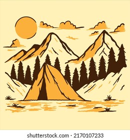 Illustration vector graphic of “Camping” for apparel design merchandise, such as logos on product packaging