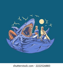 Illustration vector graphic of “DRUNK IN THE OCEAN” for apparel design merchandise, such as logos on product packaging