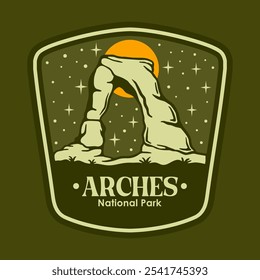 Illustration vector graphic of ARCHES AT THE NIGHT NATIONAL PARK BADGE LOGO DESIGN VECTOR ILLUSTRATION for apparel design merchandise, such as logos on product packaging