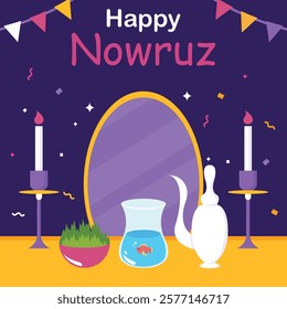 illustration vector graphic of arrangement of celebratory equipment on the dressing table, perfect for international day, happy nowruz, celebrate, greeting card, etc.