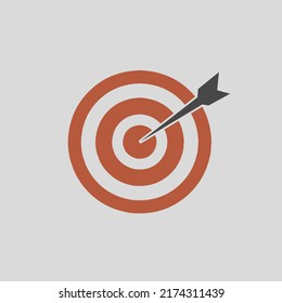 Illustration vector graphic of arrow hit the center of the target on dartboard,bulleyes icon symbol. Success,business goal achievement and winning concept.