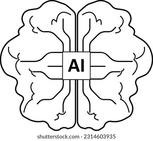 Illustration vector graphic of artificial intelligence with brains and chips and black and white webs. simple flat design style. suitable for applications, template presentations, etc. template design