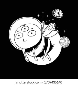 illustration vector graphic of astronaut bee lineart