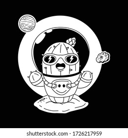 illustration vector graphic of astronaut cactus line art 