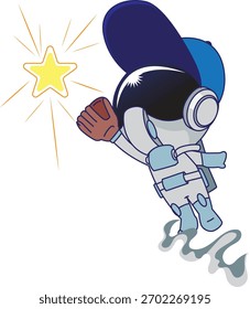 Ilustración Vector Gráfico de astronauta atrapado a estrellas brillantes bueno para la mascota, logotipo y pegatina