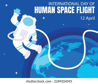 illustration vector graphic of an astronaut floating in space, showing planet earth in the background, perfect for international day, human space flight, celebrate, greeting card, etc.