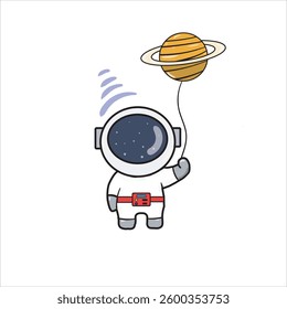 illustration vector graphic of astronaut holding balloon. perfect for icon, sticker design, logo design, advertisement, etc. 