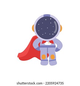 illustration vector graphic astronaut kid the galaxy exploler wearing a robe like superman. Cute happy cartoon children character in spacesuit with special helmet.