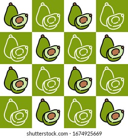 Illustration vector graphic of avocado in pattern. Fit to place on packaging design, food court wallpaper, culinary event backdrop