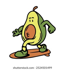 Illustration vector graphic of AVOCADO SURFING CARTOON CHARACTER VECTOR ILLUSTRATION for apparel design merchandise, such as logos on product packaging
