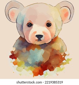 illustration vector graphic of baby bear on splash water color style good for print on greeting card, poster, t-shirt or kid design