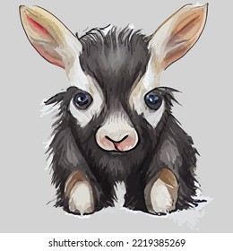 illustration vector graphic of baby goat on water color style good for print on greeting card, poster, t-shirt or kid product design