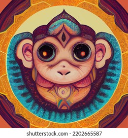 Illustration Vector Graphic Of Baby Monkey Face Hand Draw Tribal Mandala Style Perfect For Baby Product Or Customize Your Design