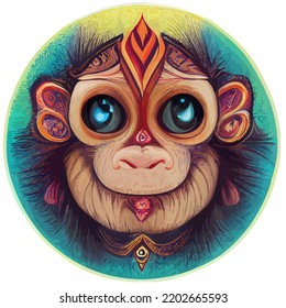 Illustration Vector Graphic Of Baby Monkey Face Hand Draw Tribal Mandala Style Isolated On White Perfect For Baby Product Or Customize Your Design