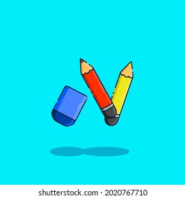 Illustration of vector graphic back to school with flat design style. Pencil color and eraser with happy color. EPS10 vector.