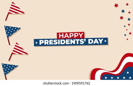 Illustration vector graphic background design of united states presidents day with flag and stars.