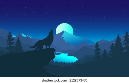 Illustration vector graphic of background hill moon light design, good for background template design 
