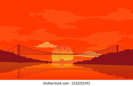 Illustration vector graphic of background hill Bridge design, good for background template design 