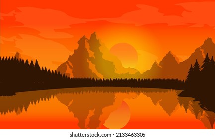 Illustration vector graphic of background hill sunset design, good for background template design 