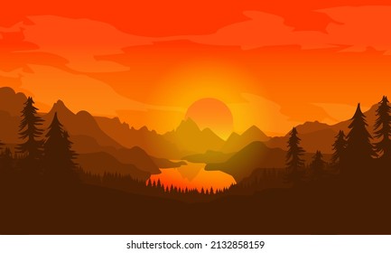 Ilustración vectorial gráfico del diseño de la colina de fondo puesta de sol, bueno para el diseño de la plantilla de fondo 