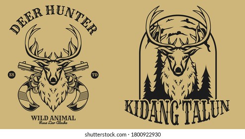 Illustration vector graphic of badge design deer hunter. Badge logo design. Vintage style.