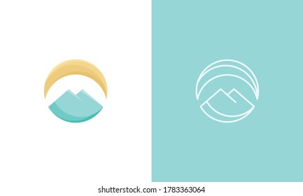 illustration vector graphic of badge, emblem, abstract mark, simple, minimalist, combination moon and mountain logo design