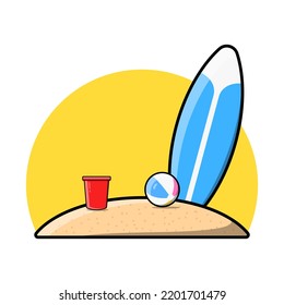 Illustration vector graphic of ball, surfboard, bucket. Summer holiday in the beach. Equipment for playing in the beach.