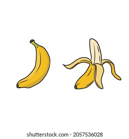 Vektorgrafik von Bananen und halb geöffneten Bananen, zur Verwendung als Flyer oder zur Verkaufsförderung von Lebensmittelunternehmen geeignet, mit Bananen verwandte Bilder oder nur eine Sammlung von Bildern und Bildschirmhintergründen