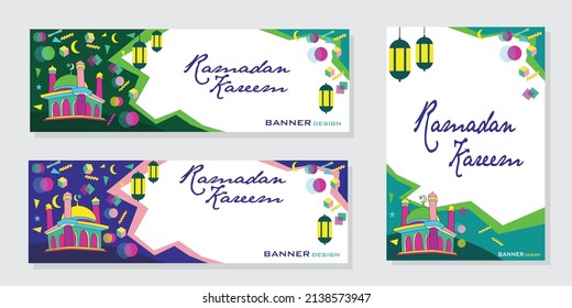 Illustration Vector Graphic of Banner Ramadan Kareem copy space area suutable to place on content with that theme