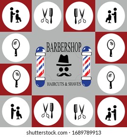 Illustration vector graphic of barbershop in pattern. fit to place on wall, barbershop wallpaper, event backdrop, etc