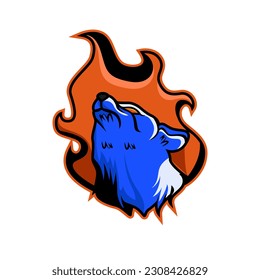 Illustration Vector Graphic Of Basic Blue Head Wolf Fire Aura Perfect For Emblem Your Team Esport