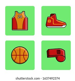 Illustration vector graphic of basketball element.t-shirt,shoes,ball,and whistle. good for book cover,web icon,t-shirt screen ,etc