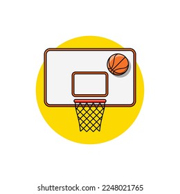 Ilustración vectorial del baloncesto y el anillo al estilo de las caricaturas