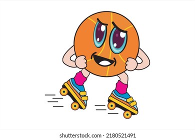 Illustration vector graphic of basketball runs on roller skates. Perfect for kids characters and sports icons