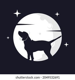 Illustration Vector Graphic of Beagle Dog with Moon Background. Perfect to use for T-shirt or Event