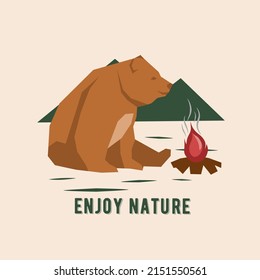 illustration vector graphic of bear enjoy the nature suitable for background,banner,poster,etc.