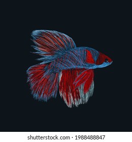 Illustration Vector Graphic of Betta Fish in Scribble Art Perfect for Background,Walpaper,Apparel Design etc.