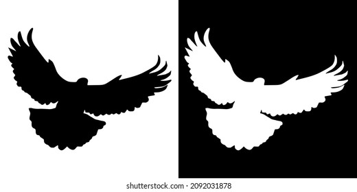 Illustration vector graphic of bird icon. Black and white color. Transparent background. Simple flat image
