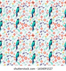illustration vector graphic of birds and floral flowers pattern seamless pattern 