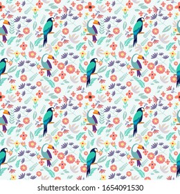 illustration vector graphic of birds and floral flowers pattern seamless pattern 