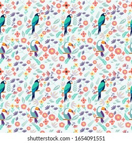 illustration vector graphic of birds and floral flowers pattern seamless pattern 