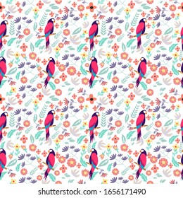 illustration vector graphic of birds and floral flowers fit to place background,seamless pattern,pattern,wallpaper,textile,invitation.