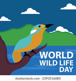 illustration vector graphic of birds resting on trees by the lake, perfect for international day, world wild life day, celebrate, greeting card, etc.