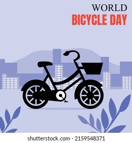 illustration vector graphic of black bike in the suburbs, showing skyscrapers, perfect for world bicycle day, transportation, sport, celebrate, greeting card, etc.