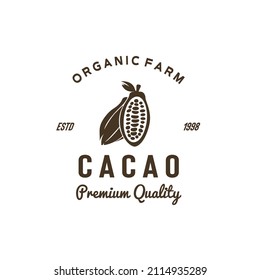 ILLUSTRATION VECTOR GRAPHIC OF black silhouette cacao bean plant from organic farm GOOD FOR cocoa cacao vintage logo at cacao industry, organic garden, retail grocery shop